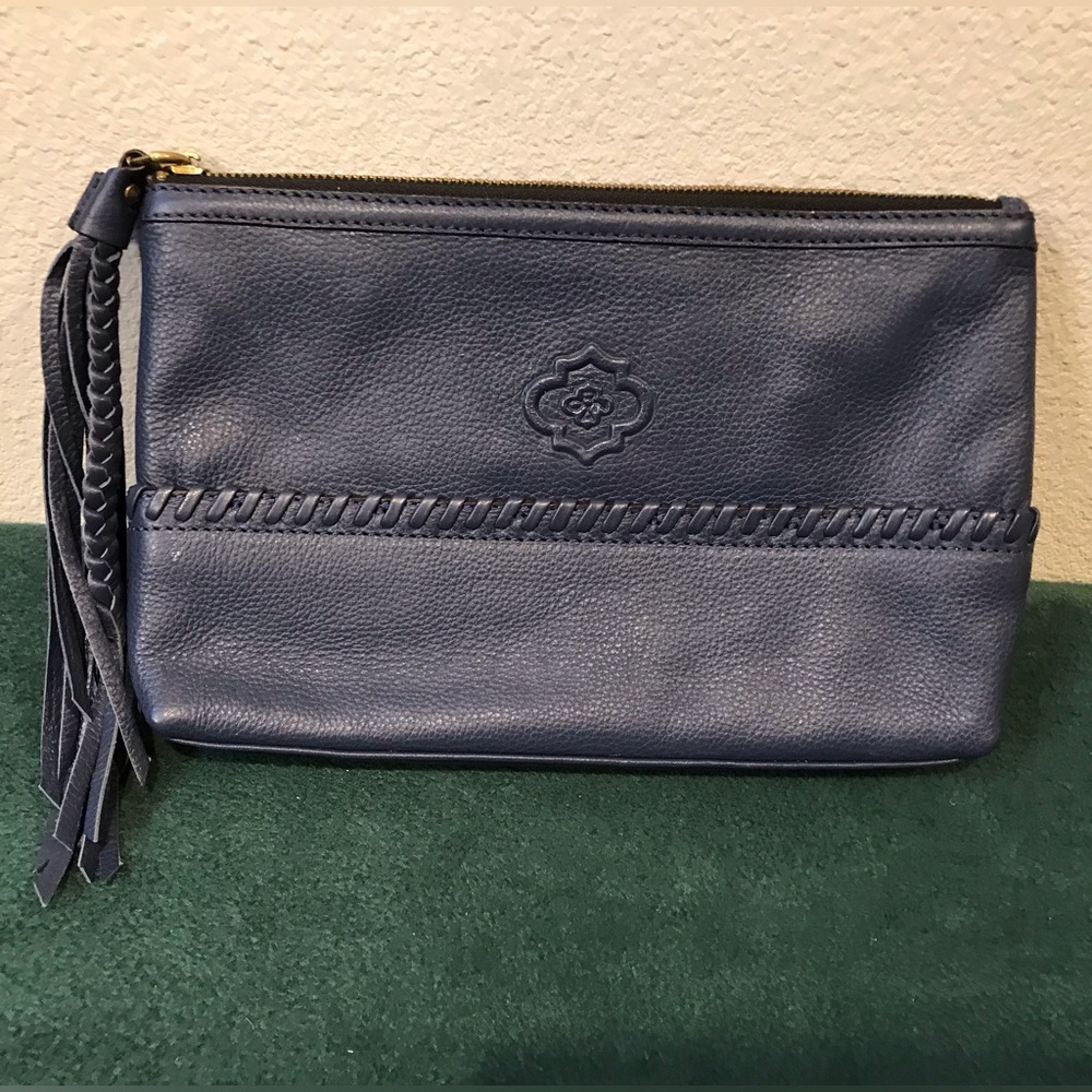 Navy Leather Clutch with Tassel